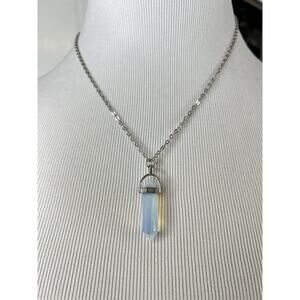 Los Angeles Boutique Silver Long Chain Necklace Designer Boho Moonstone Pendant